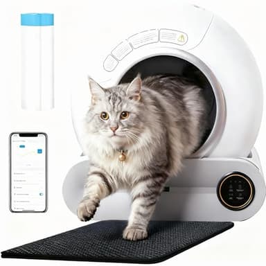 RMAN Selbstreinigende Katzentoilette Katzenklo Elektrisches mit Müllbeutel und Matte Große Kapazität/App-Steuerung/Smart Health/Sicherer Alert/für Mehrere Katzen