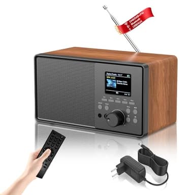 HABOWN DAB+/DAB Retro Radio mit Bluetooth 5.0 & Fernbedienung, Nostalgie-Design mit 2,4 Farbdisplay, Doppelwecker + 30 Senderspeicher, USB/AUX, Schlaf-Timer,Küchenradio Radiowecker