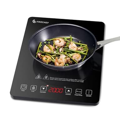 AMZCHEF Induktionskochplatte,2000W Einzelinduktionskochfeld mit schlankem Design, 20 Leistungsstufen,20 Temperatureinstellungen, Sicherheitsverriegelung,3-Stunden-Timer, Schwarz