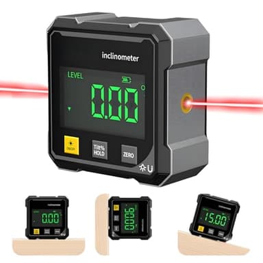 4-Seitiger Magnetischer Digitaler Winkelmesser mit Laser, Neigungsmesser Digital, Wasserwaage Digital Magnetisch mit Elektronischem Laser, Wasserdicht Winkelmessgerät für Holzarbeiten, Bau und DIY