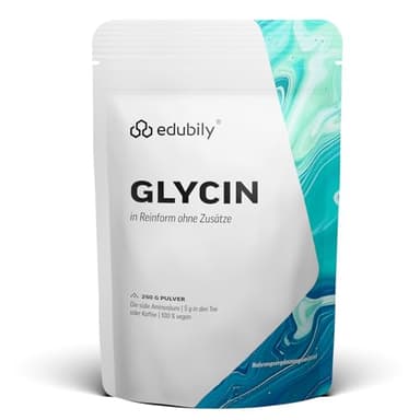edubily nutrition® Glycin Pulver - Aminosäure ohne Zusatzstoffe - Ideal zum Süßen - Reines Glycine Pulver - Produkt der Kölner Liste® - Natürlich vegan - Im recyclebaren Beutel (250 g)