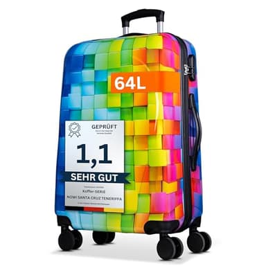 NOWI Hartschalenkoffer Mittelgroß – 68L Volumen – 8 Rollen 360° drehbar – Leichter ABS Koffer mit Zahlenschloss & Teleskopgestänge – Reisekoffer, Handgepäckskoffer, Koffer Mittel, Trolley (L)