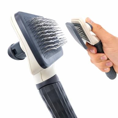 Haustier Hundebürste Katzenbürste Grau – Selbstreinigende Bürste für Hunde & Katzen, Fellpflege Bürste für Langhaar & Kurzhaar, Ein-Knopf Reinigung, Entfernt Lose Haare & Macht Fell Glänzend