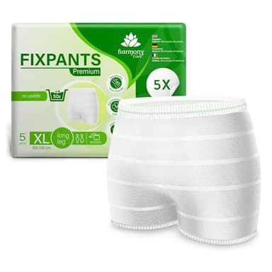 Harmony Care® Fixpants Premium - extra weiche Netzhosen bei Inkontinenz und Wochenbett - Fixierhosen für Inkontinenzeinlagen, zuverlässig haltende Netzunterhosen Netzhöschen long leg - XL 5 Stück