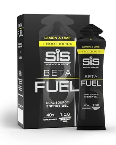 Science in Sport BETA Fuel Gel + Nootropica Gel 6 x 60ml Zitrone und Limette - Energiereiches Kohlenhydrate Gel mit 40g Kohlenhydrate, Energy Gel für Ausdauersportler