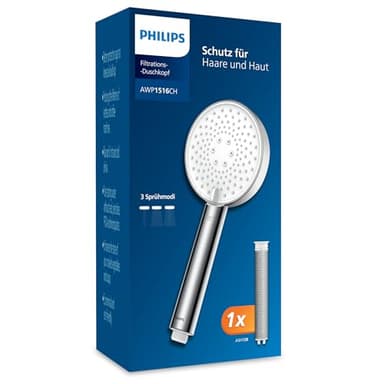 Philips Water Duschkopf mit Filter, entfernt effektiv Chlor und andere große Partikel, drei Sprühmodi, druckverstärkendes Design, 1 Monat Filterkapazität, chrom