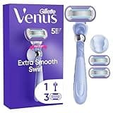 Gillette Venus Deluxe Smooth Swirl Rasierer Damen mit Feuchtigkeitsstreifen für Hautschutz, Damenrasierer + 3 Rasierklingen