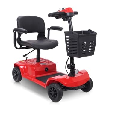 Elektrischer Mobilitätsroller für Senioren, 4-Rad Faltbarer Elektro-Rollstuhl mit 20km Reichweite, Max. 6km/h, LED-Scheinwerfer & Korb, Inkl. Ladegerät