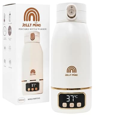 Jolly Mino Tragbarer Flaschenwärmer 500 ml – Drahtloser Mobiler Flaschenwärmer – Für Muttermilch & Wasser – Wasserdicht, Edelstahl – Ideal für Nacht, Ausflüge, Auto & Flugzeug