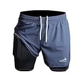 Herren Laufshorts 2 in 1 Shorts Gym Athletic Shorts Outdoor Marathon Workout Trainingsshorts Grau M