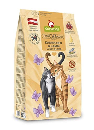 GranataPet DeliCatessen Kaninchen & Lamm Adult, Trockenfutter für Katzen, schmackhaftes Katzenfutter, Alleinfuttermittel ohne Getreide & ohne Zuckerzusätze, 300 g