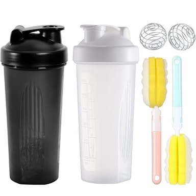 Tokaneit 2 Stück 700ml Proteinshaker Flasche, mit 2 Mixball Edelstahl + 2 Schaumstoffbürste für Fitness Eiweiß, Langlebige Sportaccessoires Trinkflasche fitness, Auslaufsicherer Deckel mit Schlaufe