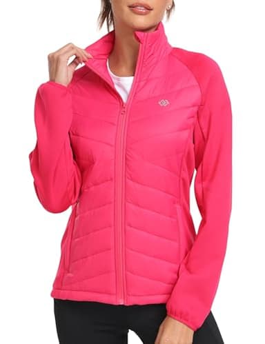 MoFiz Fleecejacke Damen Winterjacke Leichte Daunenjacke Stehkragen Sweatjacke ohne kapuze mit Reißverschluss Rosa Größe US S/EU M