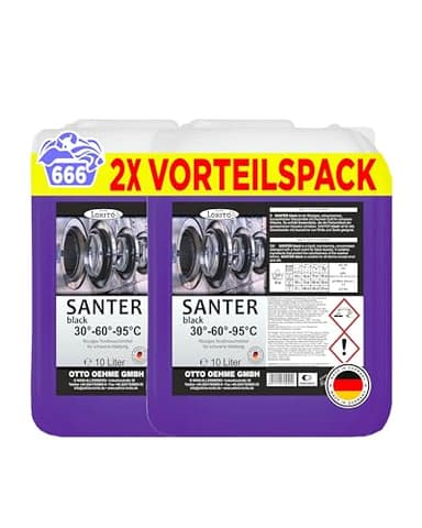 Lorito Santer Black 225 Waschmittel für schwarze Wäsche 2 x 10L Vorteilspack - Flüssig-Waschmittel für kraftvolle Wäschepflege, Erhält die Farbintensität, Bis zu 666 Waschladungen, 30°C bis 95°C