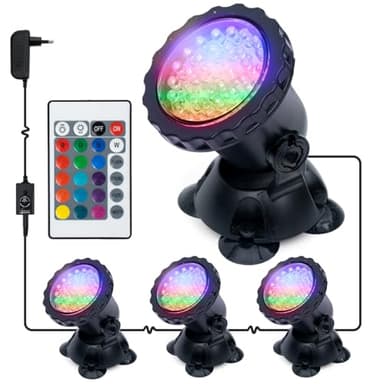 GreenSun Teichbeleuchtung, Unterwasser Licht, Gartenteich Lampe, Unterwasser LED, Gartenbeleuchtung, Poolbeleuchtung Unterwasser, IP68 Wasserdicht RGB Spot Licht mit Fernbedienung