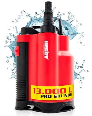 HECHT Tauchpumpe 750 W – 13 000 l/h Schmutzwasser & Klarwasser Automatik-Schwimmerschalter – Bis 9 m Förderhöhe - Wasserpumpe für Keller, Pool, Regentonne & Garten – zum Aus- & Abpumpen