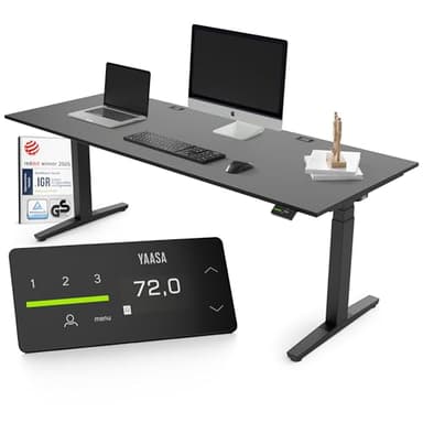 Yaasa Desk Expert Elektrisch Höhenverstellbarer Schreibtisch 200 x 80 cm Dunkelgrau/Schwarz – Erstklassige Stabilität & Smarter ErgoTouchPlus – Schreibtisch höhenverstellbar inkl. Kabeldurchlass