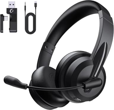 syndesmos Headset mit Mikrofon Bluetooth, Verstellbares Kopfband Headset PC, Unterstützt 2,4 G/Bluetooth V5.3/Kabelgebundene Verbindung, für Telefon, Tablette, CallCenter, Büro, Treffen, Geschäft