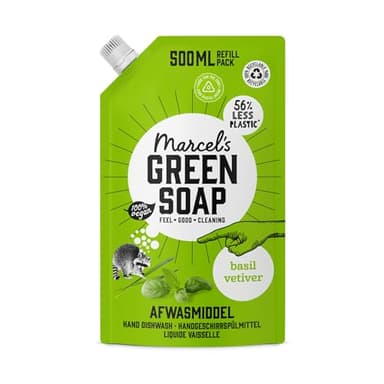 Marcel's Green Soap - Spülmittel Nachfüllpackung Basilicum & Vetiver - Geschirrspülmittel nachfüllpack - Umweltfreundlich - Vegan - 97% Biologisch abbaubar - 500 ml