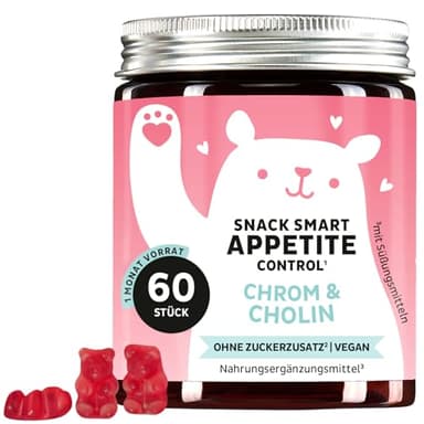 Snack Smart Appetit Control Gummibärchen – mit Chrom & Cholin, mit Pflanzenextrakten – 60 Stück (1 Monat Vorrat) – Vegan, Ohne Zugesetzten Zucker – Bears with Benefits