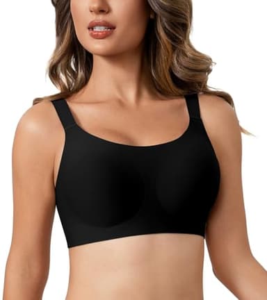 Lemorosy Damen Nahtloser BH Glatt Komfort Vollschalen Gepolstert Ohne Bügel Bustier Weicher BH Bequemer T-Shirt Soft BH Bra Bralette(Schwarz,L)