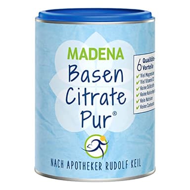 MADENA BasenCitrate Pur, Basenpulver 216g, organische Basen, vegan, Elektrolyte-Lieferant mit viel Magnesiumcitrat, Zink, Kalium, Calcium, geeignet für Diät und Basenfasten