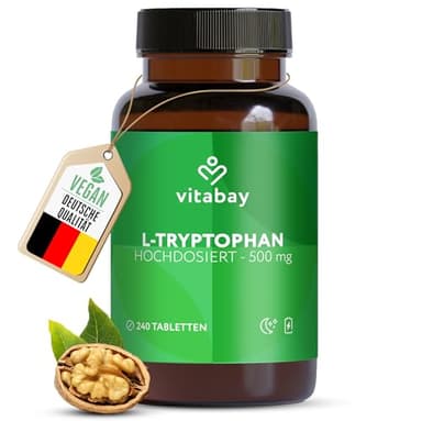 Vitabay L Tryptophan Hochdosiert 500mg - 240 Tabletten L-Tryptophan Vegan & Laborgeprüft - Triptofan Ltrypthophan ohne unerwünschte Zusatzstoffe