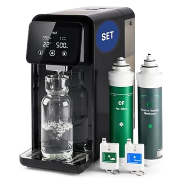HO3 Home One Auftisch Osmoseanlage für Trinkwasser mit 4 Temperaturstufen (RT, 50, 85, 95°C), 10 Stufen Wasserausgabe, mit Echtzeit TDS, 8 Stufen Filtration und Luma-UV, Wasserfilter (Schwarz)