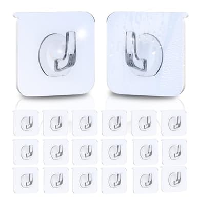 UNILECON Haken Selbstklebende Klebehaken Extra Stark - 20 Stück transparente Klebehaken für Küche, Badezimmer und Schlafzimmer, Max 10KG Tragend