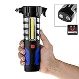 M2 TEC Nothammer Auto Kfz Notfall Hammer LED Signal Taschenlampe Warnleuchte Unfall SOS Notfallhammer mit Gurtschneider & gehärteten Spitzen - Notfall Hammer, Sicherheitshammer mit Gurtmesser