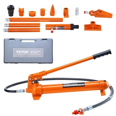 VEVOR Hydraulikzylinder Bausatz, tragbarer hydraulischer Wagenheber 10 t, mit 1,4 m Ölschlauch, Autokarosserierahmen-Reparaturset mit Aufbewahrungskoffer für Autoreparatur, Lkw, Bauernhof, Orange