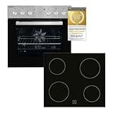 Exquisit Einbauherd-Set Backofen EHE10156-U-020 Set inox | Energieeffizienzklasse A | 59 l Garraum | Grill | Umluft | Glaskeramikkochfeld | rahmenlos | Einbaubackofen 60 cm