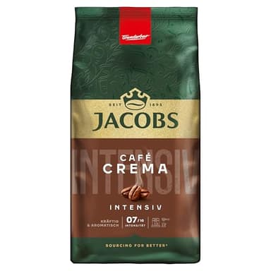 Jacobs Kaffeebohnen Café Crema Intense, intensiv mit Kakao- & Nussnote, geröstet in Bremen, Intensität 7/10, Kaffee ganze Bohnen, 1 kg