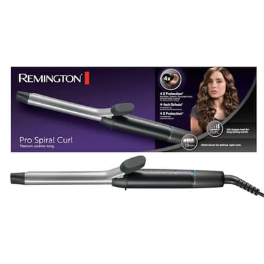 Remington Lockenstab kleine Locken [19mm] Pro Sprial Curl (4-facher Schutz, antistatische Keramik-Turmalin-Beschichtung) -Digitales-Display bis 210°C, mit Klemme, enge & definierte Ringellocken,CI5519