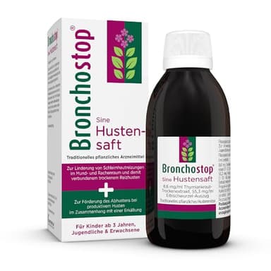 Bronchostop Sine Hustensaft | eine gute Wahl bei Husten | 200 ml | lindert den Hustenreiz und fördert das Abhusten | pflanzlich, ethanolfrei & vegan | geeignet ab 3 Jahren