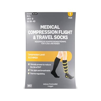 Healthcare by Amazon Medizinische Kompressionssocken für Flug und Reisen, Größe 39-43, Schwarz (Früher eine Marke von Amazon Basic Care, identisches Produkt)