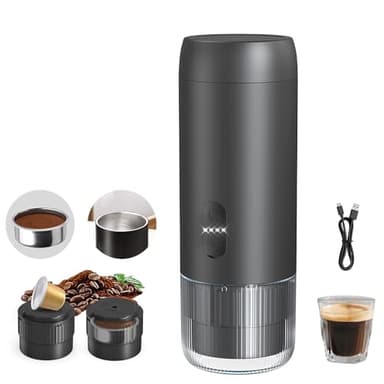 OrkeyDolk® 2-in-1 Tragbare Elektrische Espressomaschine, Reise-Kaffeemaschine für Camping, Auto-Kaffeemaschine mit USB-C, kompatibel mit Kaffeepulver und Kapseln für Wohnmobil, Wandern, Büro