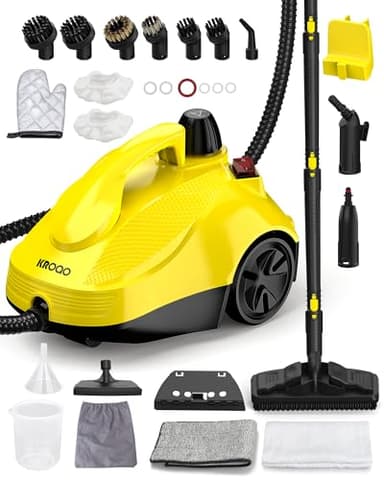 KROQO Dampfreiniger mit 23 Zubehörteilen und 5 Meter Netzkabel für die Reinigung von Öfen, Teppichen, Sofas, Polstern, Spielzeug und glatten Böden.