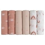 GLLQUEN Musselintücher für Babys, 6 Stück Spucktücher aus Baumwolle 70 cm x 70 cm, saugfähig und atmungsaktiv und ideal zum Reinigen, Abwischen und Abdecken von Neugeborenen