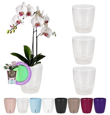 Santino 4er-Set Orchideentopf D 12cm Selbstbewässernder Topf mit Dochtsystem und Wasserstandsanzeige für den Innenbereich - TRANSPARENT - 1,3L