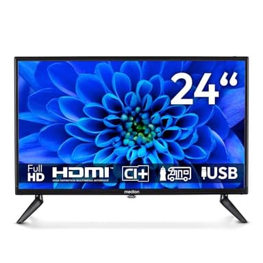 MEDION 59,9 cm (24 Zoll) Full HD Fernseher (perfekt für Camping Wohnmobil LKW Garten, 12V KFZ Car-Adapter, Triple Tuner Receiver, HDMI, USB, MD 824000)