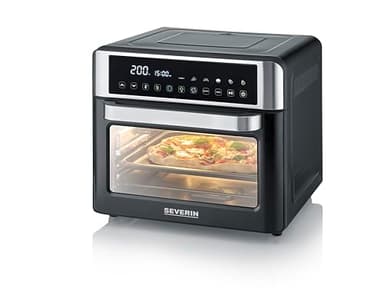 SEVERIN 2-in-1 Toastofen & Heißluftfritteuse, Air Fryer, 25 L, mit LED-Display, Timer & 12 Auto-Programmen, inkl. Backblech, Grillrost, Frittierkorb, 40-220°C, 2.200 W, schwarz-silber, TO 9579