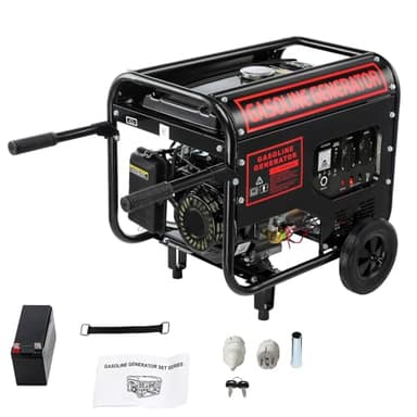 GEARFLOW Benzin Stromgenerator mit E-Start | 4-Takt Benzin Motor mit 12PS | 5000W Leistung | 274mm Hubraum | 2x 230V | 12V Anschluss | 15L Tank | AVR-Technologie | inkl. Fahrvorrichtung