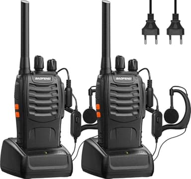 Baofeng Funkgerät Walkie Talkie PMR446 Zwei-Wege-Radio Professionell 16 Kanäle Gegensprechanlage 2 Stücke Wiederaufladbarer Sende-und Empfangsgerät Set mit Kopfhörern und LED-Licht