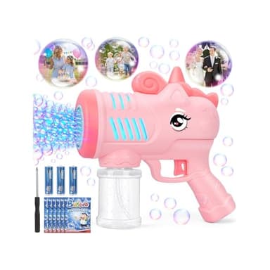 Seifenblasenmaschine, KETIEE Einhorn Seifenblasenpistole Kinder, Seifenblasen Pistole mit 6 Seifenblasen Flüssigkeit, Bubble Gun Machine mit Licht Einhorn Seifenblas Spielzeug Geburtstag Party, Rosa