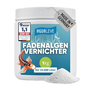 AGUALEVE® Fadenalgenvernichter 1kg *NEU* | extrem effektiv gegen Fadenalgen Dank innovativer Aktivsauerstoff-2.0-Formel | Fisch-, Garten- & Schwimmteiche | Made in Germany | für 33.000l Teichwasser
