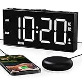 ROCAM Vibrationswecker, Lauter Wecker für Tiefschläfer,7'' Großes Display, Fette Schrift,Digital,Einstellbare Helligkeit,Doppelalarm,Snooze,USB-Ladegerät,zur Nutzung im Schlafzimmer(weiß)
