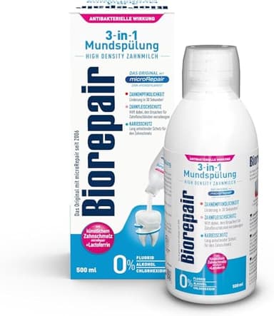 Biorepair 3-in1 Mundspülung – Das Orginal mit microRepair Zink-Hydroxylapatit – mit künstlichem Zahnschmelz – Zahnempfindlichkeit, Zahnfleischgesundheit und Kariesprophylaxe – 500ml (1)