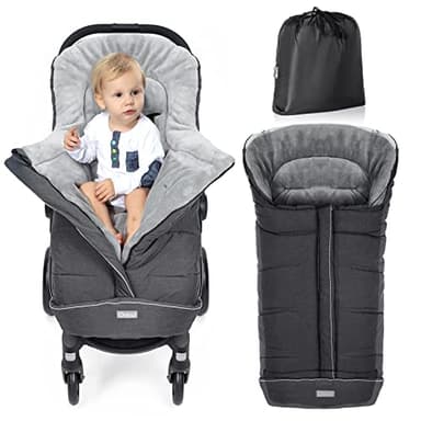 Orzbow Fußsack Kinderwagen Winter, Fußsack Buggy Fusssack Kinderwagen Baby Winter mit Reißverschluss Waschbar Passend für Alle Kinderwagen (Dunkelgrau, Groß)