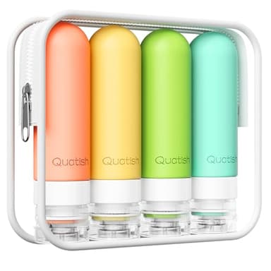 Quatish Reiseflaschen Zum Befüllen 90ml Set, Original Patentierte Auslaufsichere Silikon Reiseflaschen, Tsa Genehmigt, Shampoo Flaschen Zum Befüllen, 4 Packung, Mehrfarbige